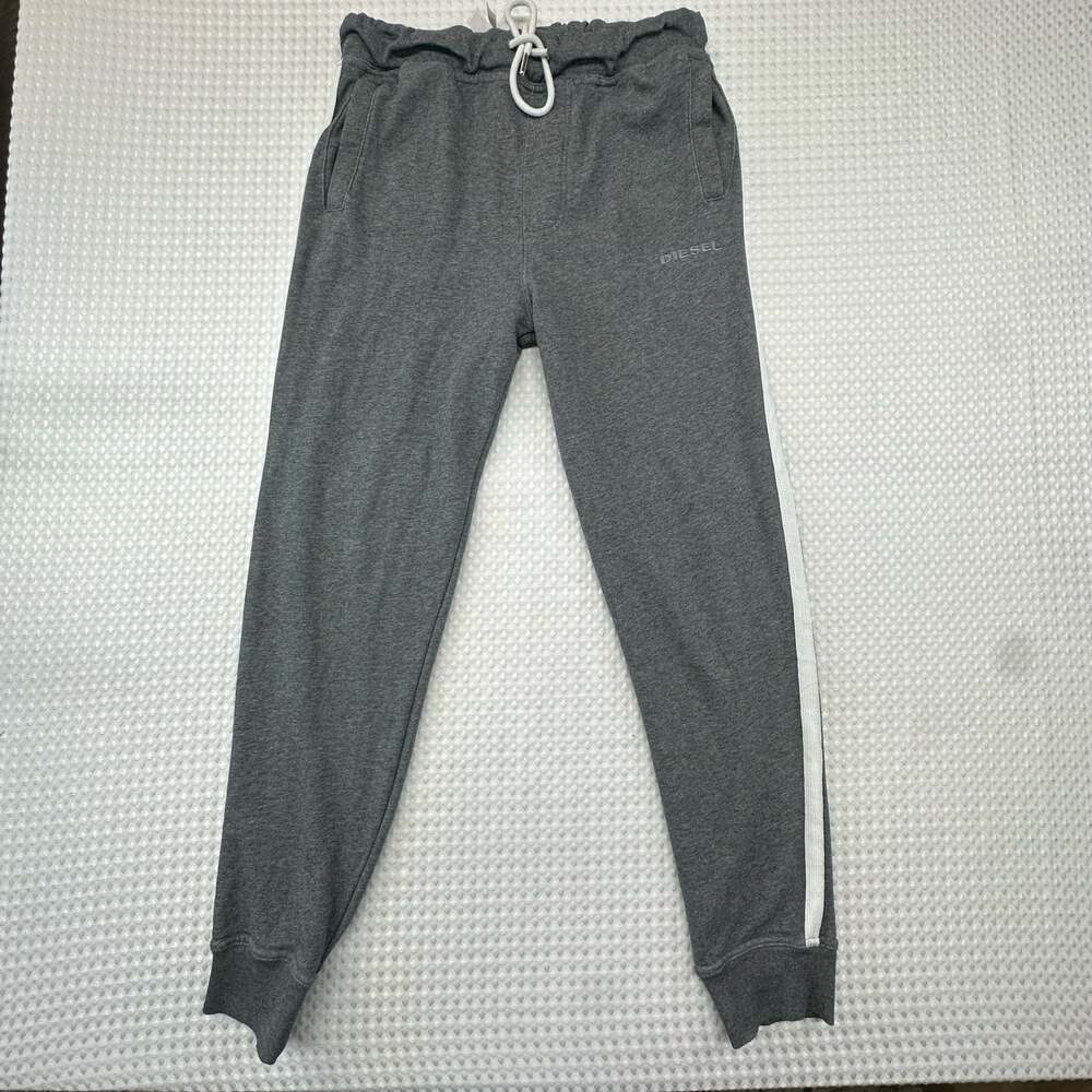 Diesel Men's Gray Jogger Sweatpants with White Side Stripe and Drawstring